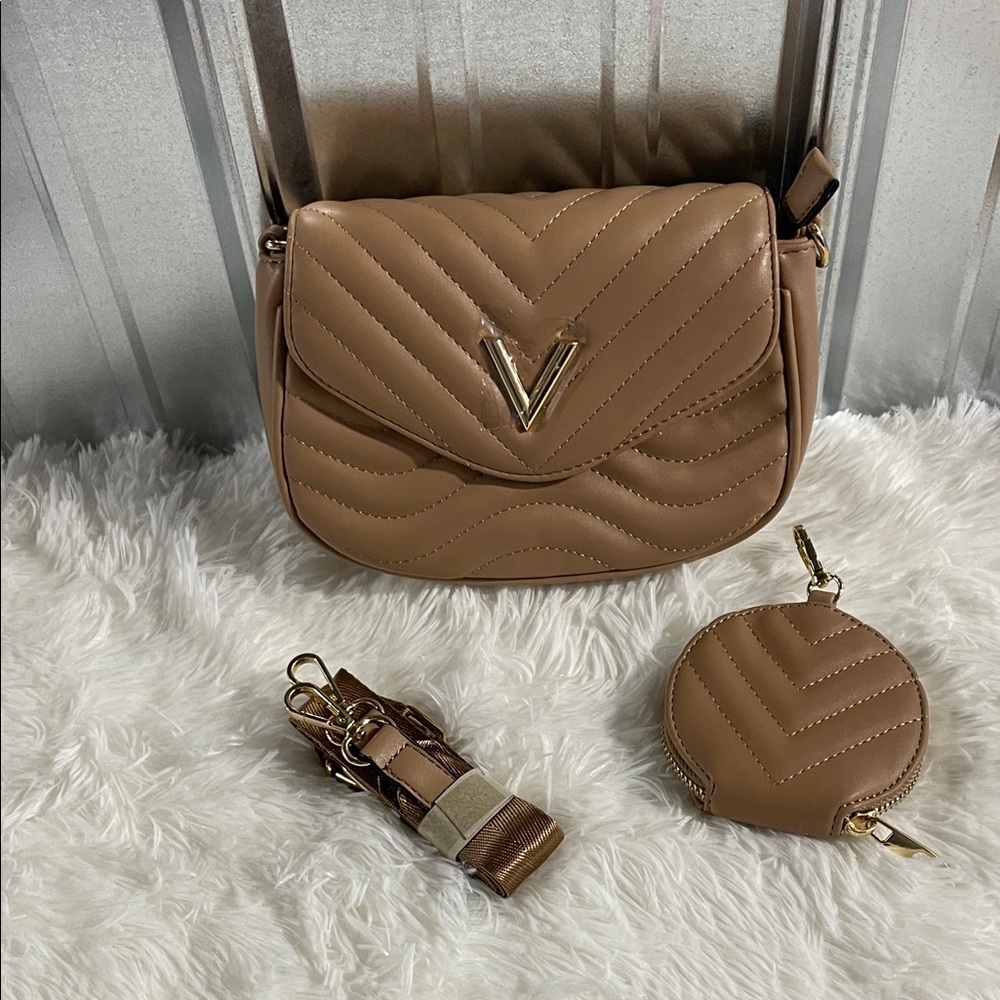 Chic Tan Quilted Crossbody Bag Set